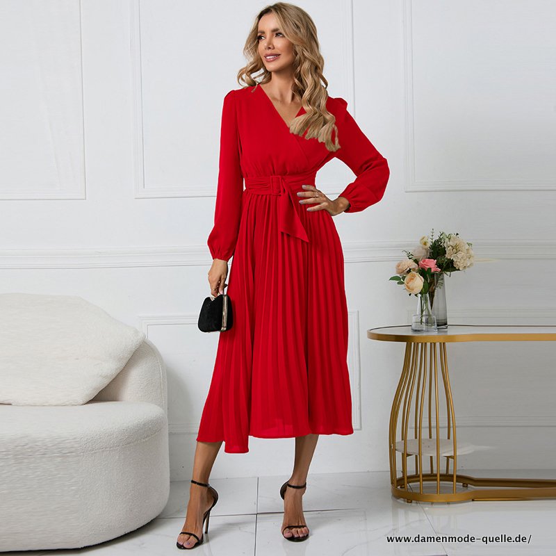 Elegantes Damen Maxikleid mit V-Ausschnitt in Rot