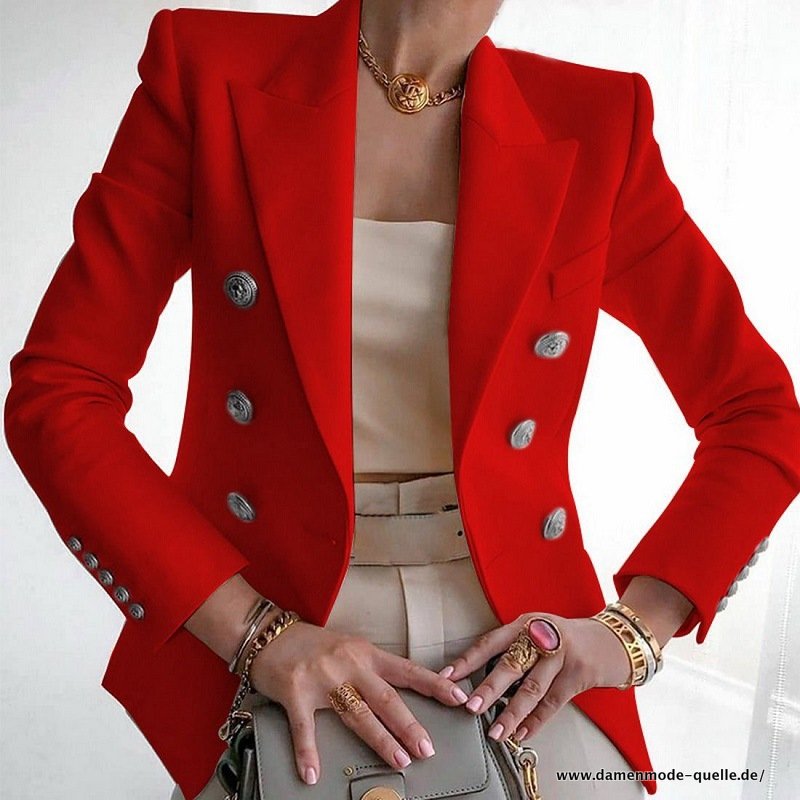 Damen Blazer Langarm Zweireiher Gold Knöpfe Top in Rot