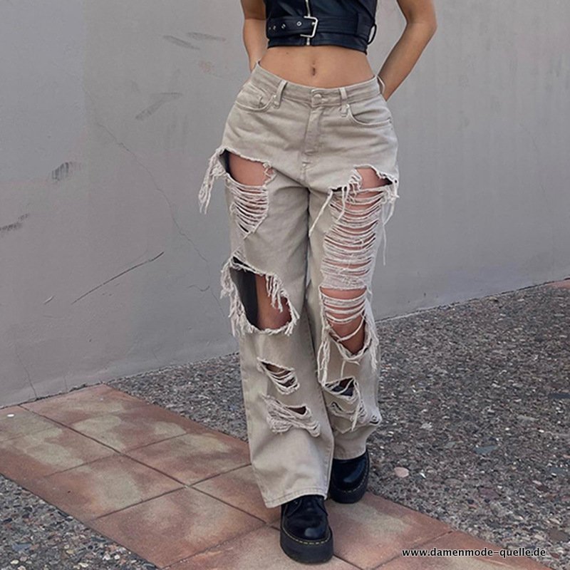 Damenmode zerrissen Jeans 2023 neue Sommer Street Denim Keans Grau