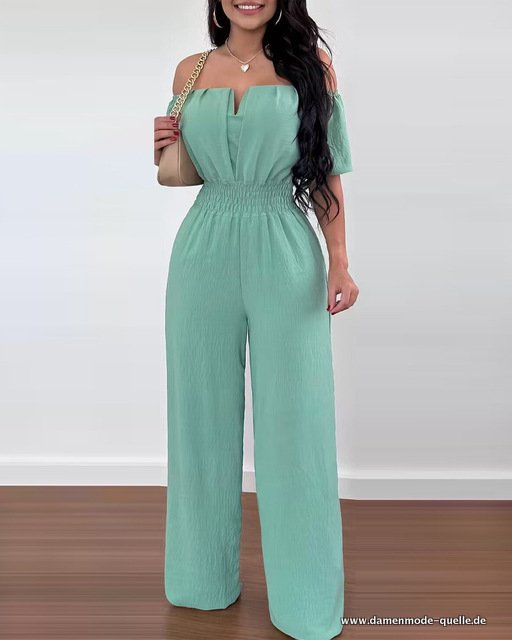 Jumpsuit Sommer Schulterfrei Kurzarm Grün