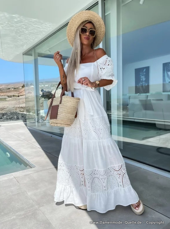 Retro Style Vintage Sommerkleid in Weiß mit U Ausschnitt