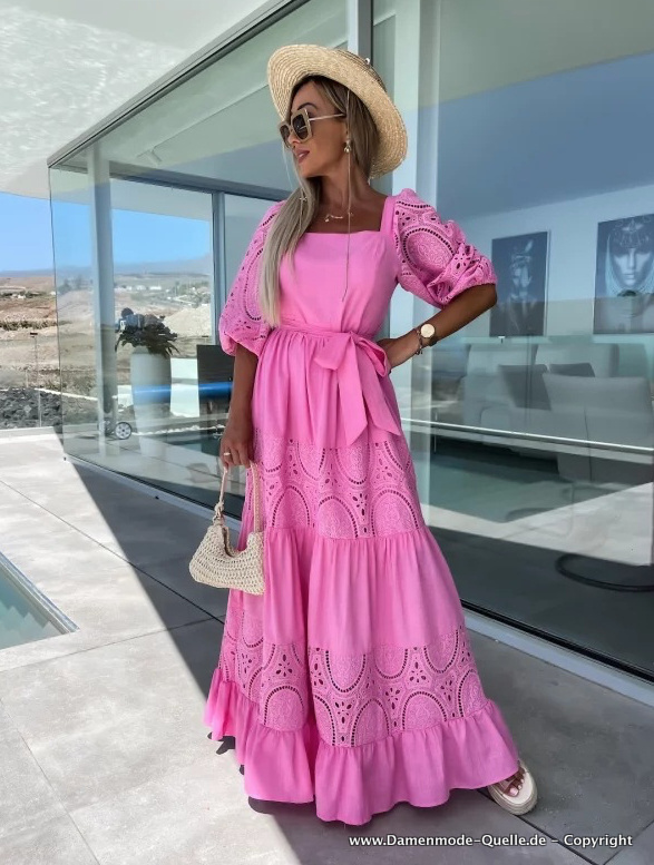 Retro Style Vintage Sommerkleid in Pink mit U Ausschnitt