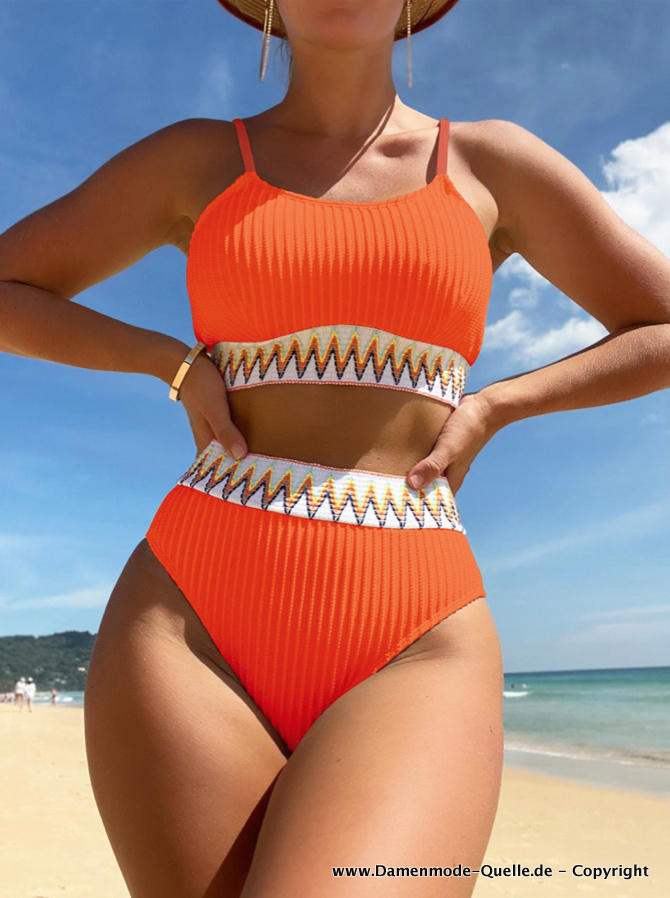 Push Up Bustie Bikini Einfarbig mit Hohe Taille in Orange