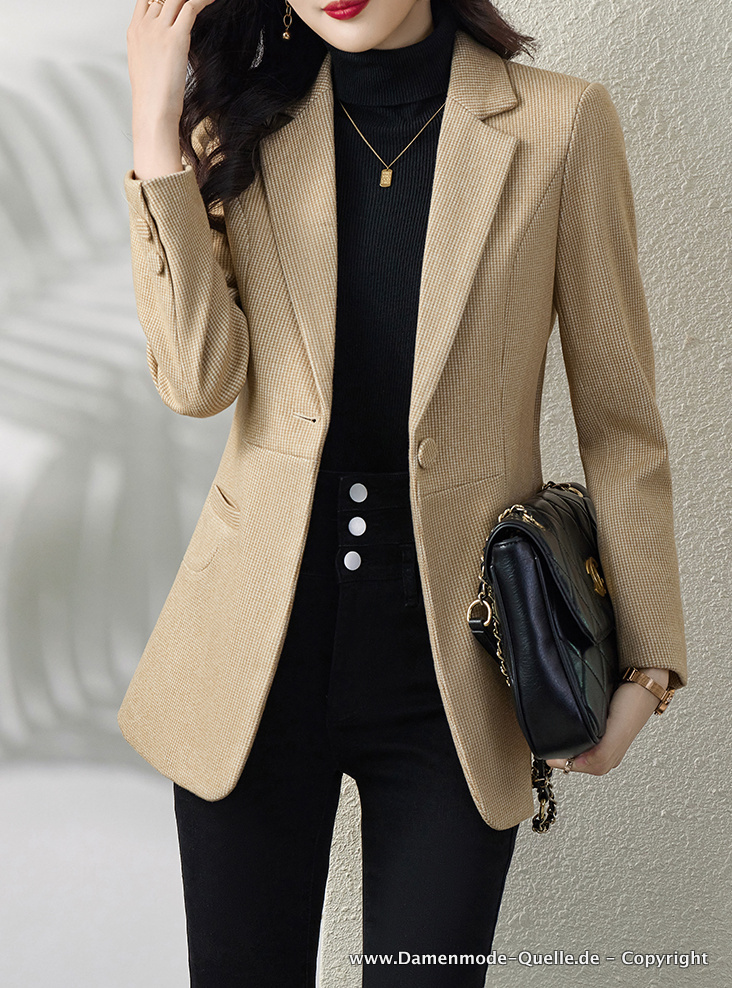 A-Linie Business Damen Blazer in Khaki mit Einem Knopf