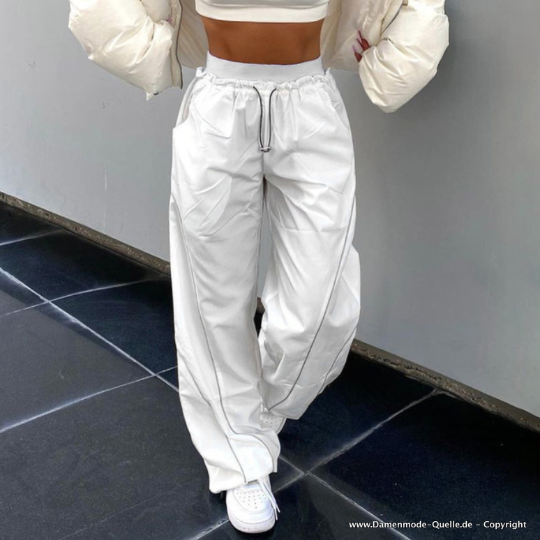 Bequeme Streetwear Freizeit Hose für Damen in Weiß mit Hohe Taille