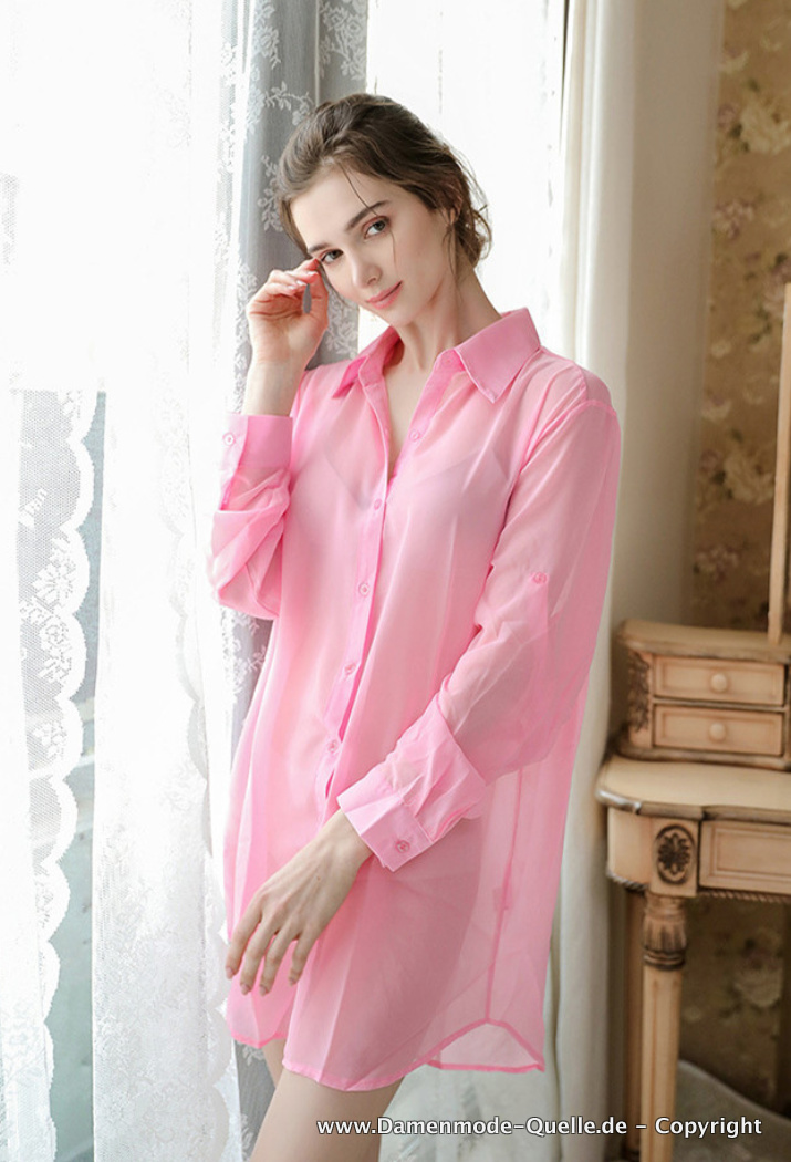 Chiffon Damen Bluse Elegant in Rosa Langarm