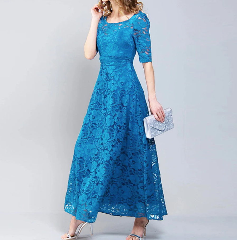 A-Linie Maxi Kleid Elegant in Blau aus Spitze