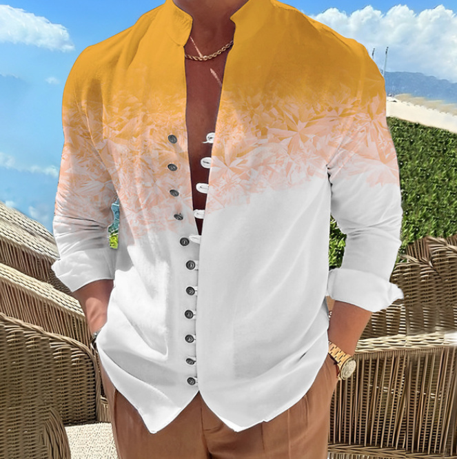 Vintage Style Langarm Herren Hemd in Gelb Weiß zum Knöpfen 