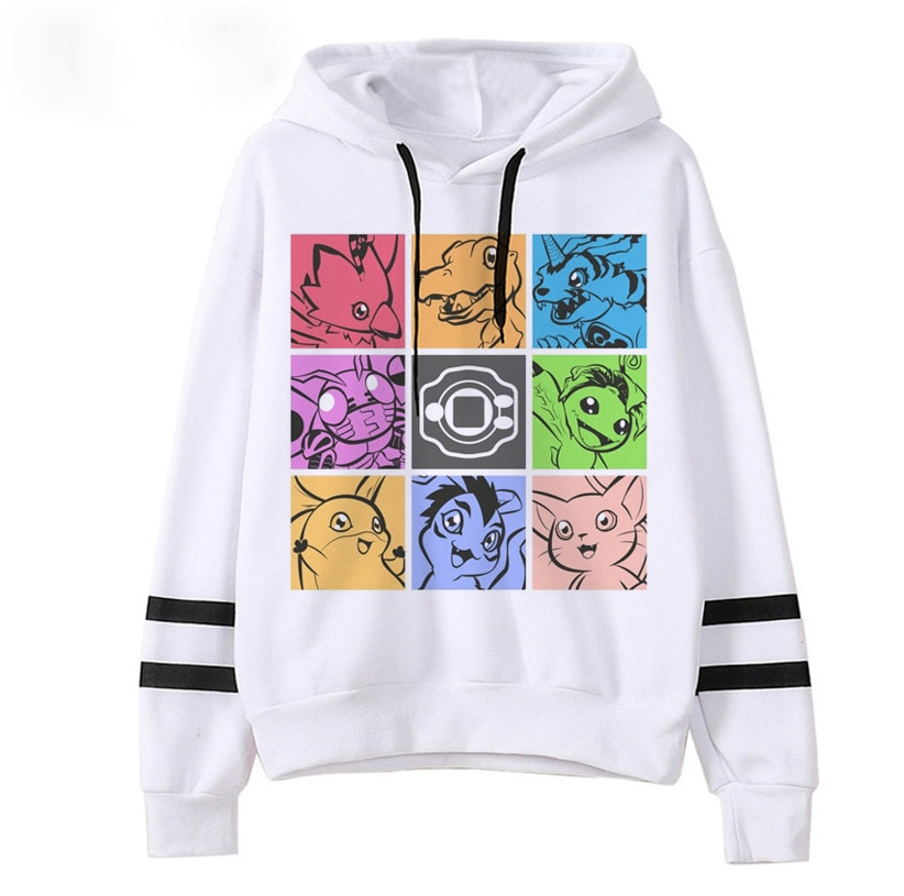 Digimon Print Unisex Pullover in Weiß