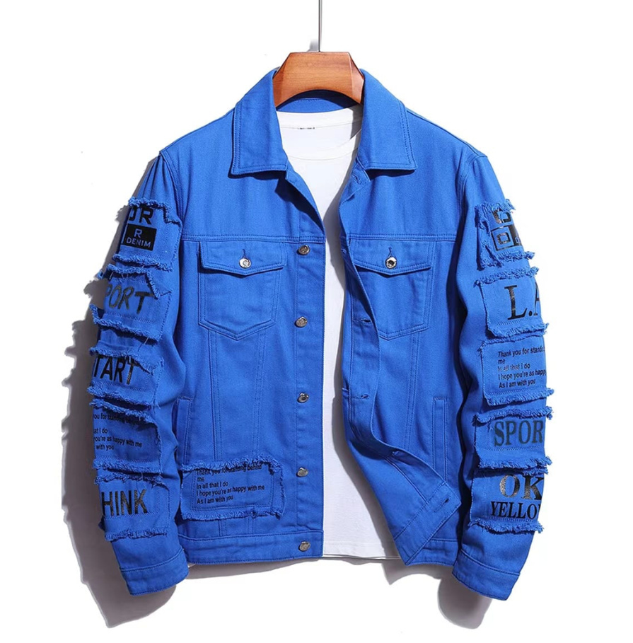 Coole Baumwoll Trucker Jacke Windjacke mit Patch in Blau