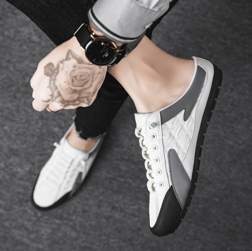 PU Leder Baotou Schuhe für Herren Weiß Grau