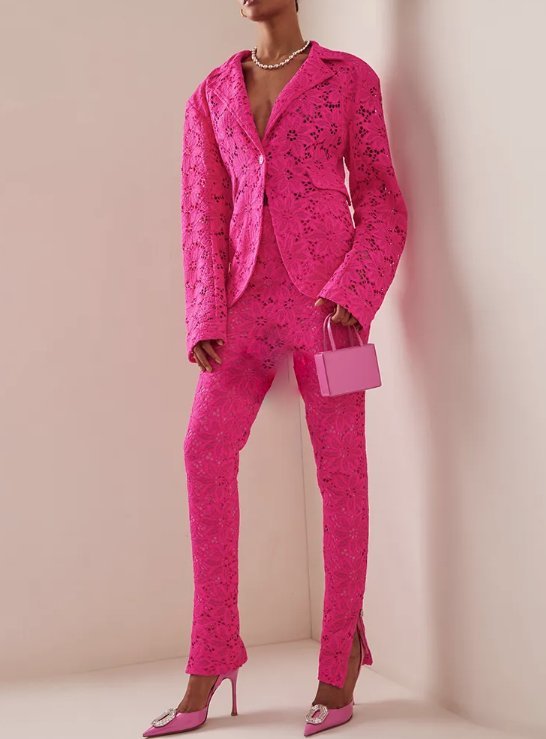 Barbie Damen Hosenanzug Elegant in Pink aus Spitze