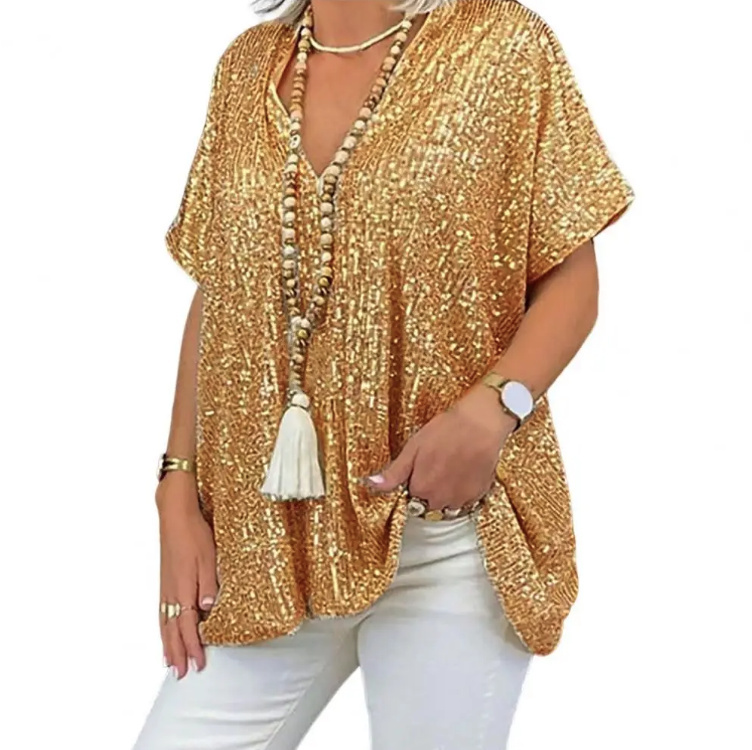 Kurzarm Glitzer Tunika Elegant und Festlich in Gold