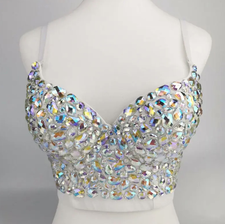 Glitzer Strass Spaghetti Träger Crop Top Sexy