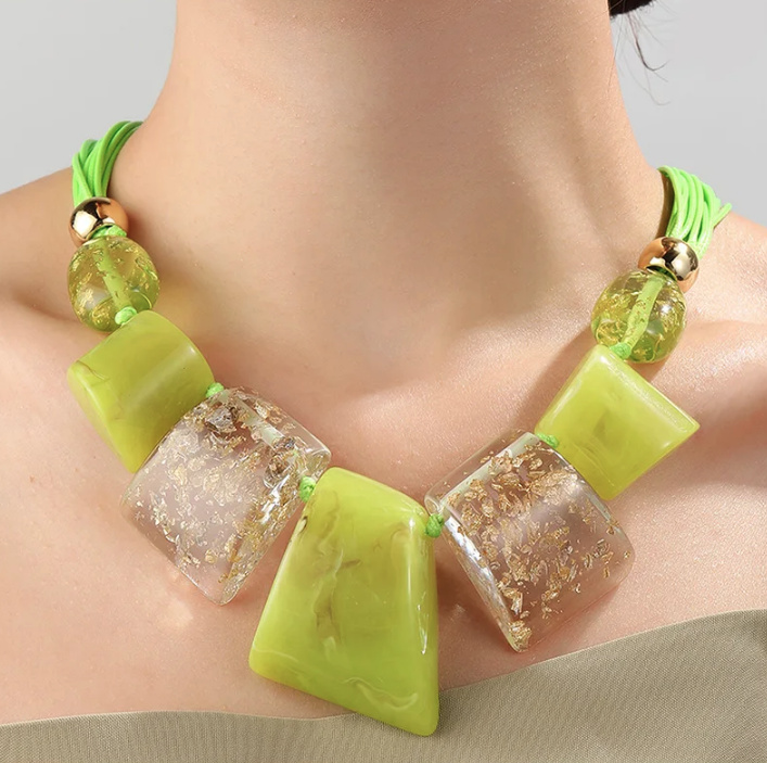 Oversize Harz Choker Halskette für Damen Mintgrün