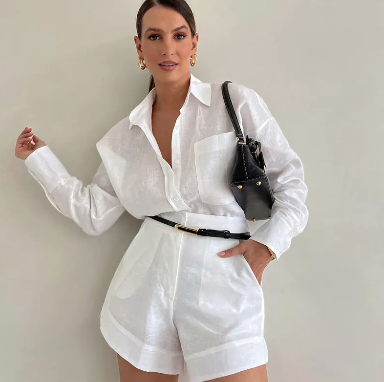 Damen Sommer Set Outfit Leger und Elegant in Weiß