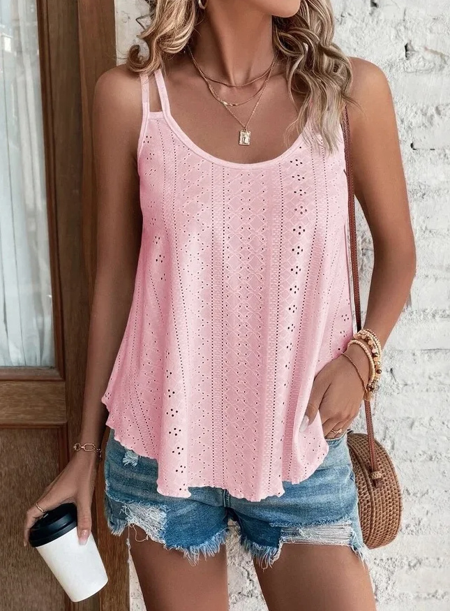 Boho Style Spaghettiträger Sommer Shirt in Rosa