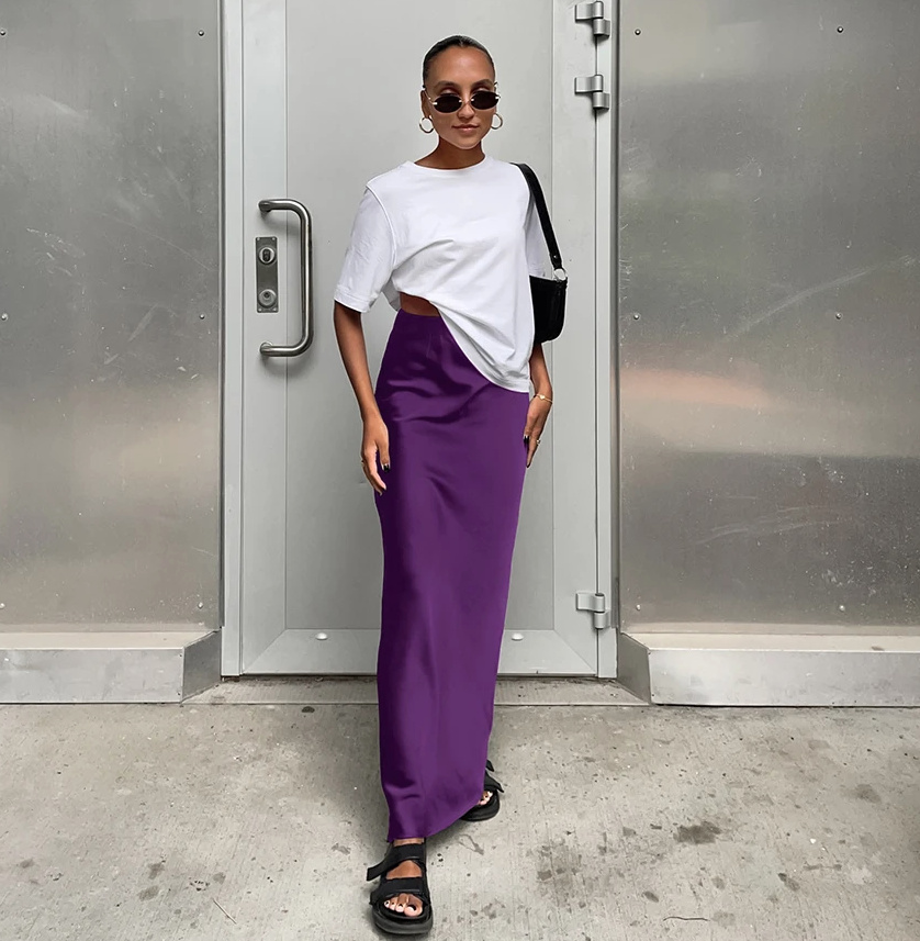Bleistift Stretch Sommer Maxi Rock 2024 für Damen Lang in Lila
