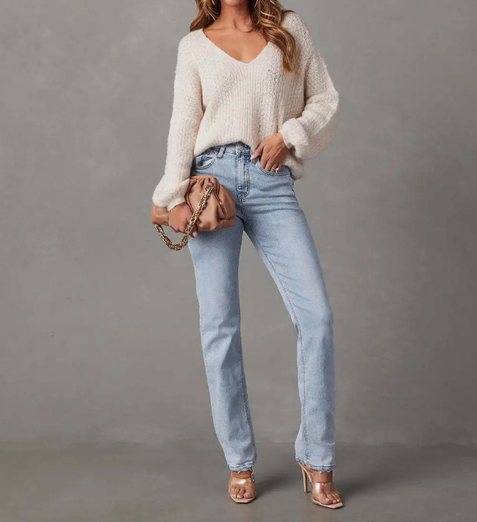 Damen Baggy Jeans 2024 in Hellblau mit Hohe Taille 