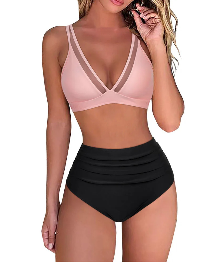 Kreuzträger Bikini 2024 Matthea mit Hohe Taille in Schwarz Rosa